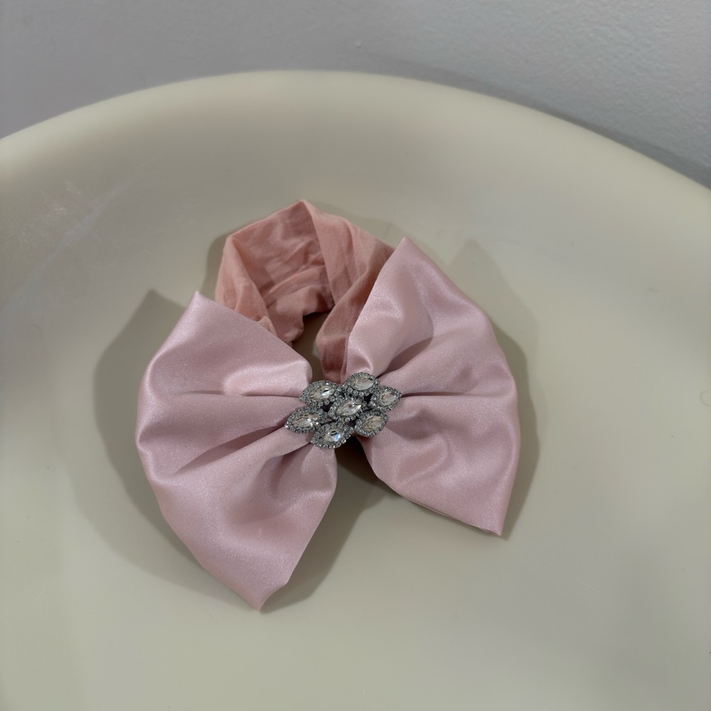 Elegant Pink Hair Bow with Rhinestone Accent-Never worn